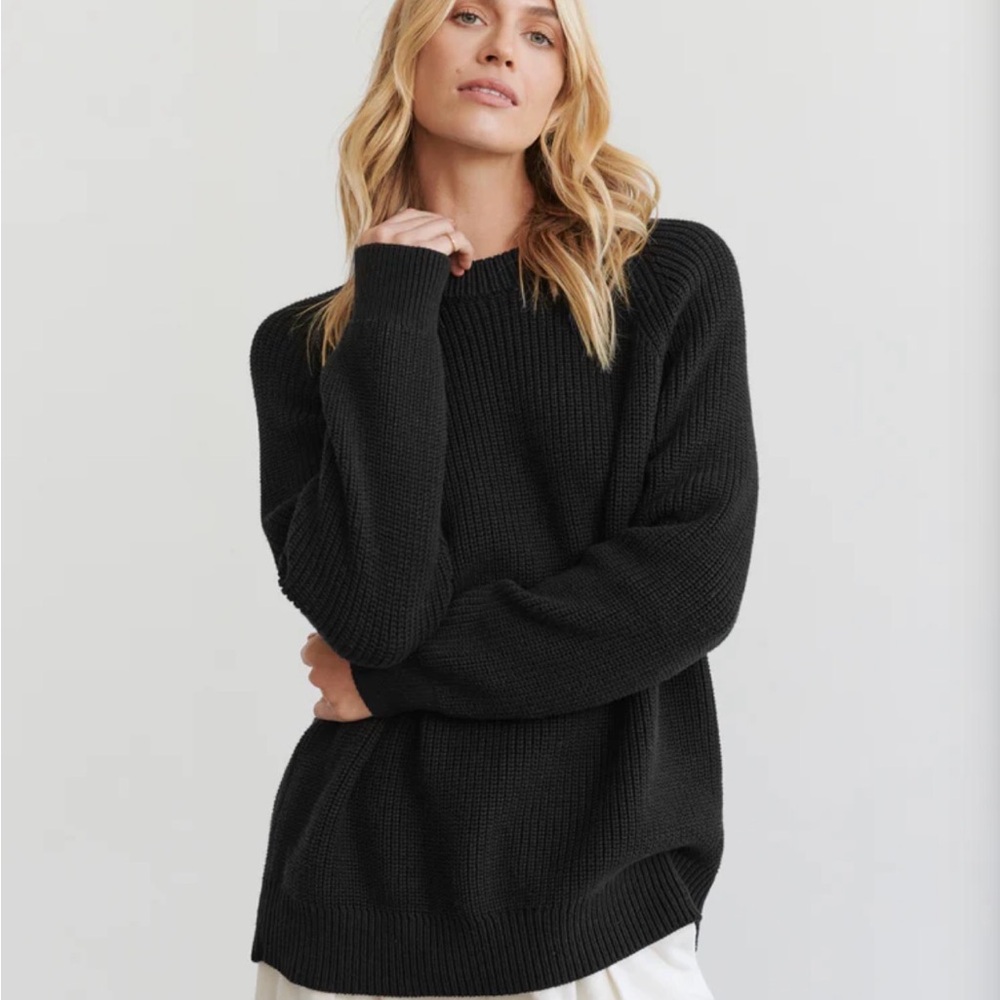 Jenni Kayne Black Cotton Oversized Fisherman Sweater